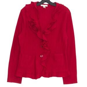 Susan Bristol Cardigan Sweater Wool Girly Coquette Romantic Feminine Red Large